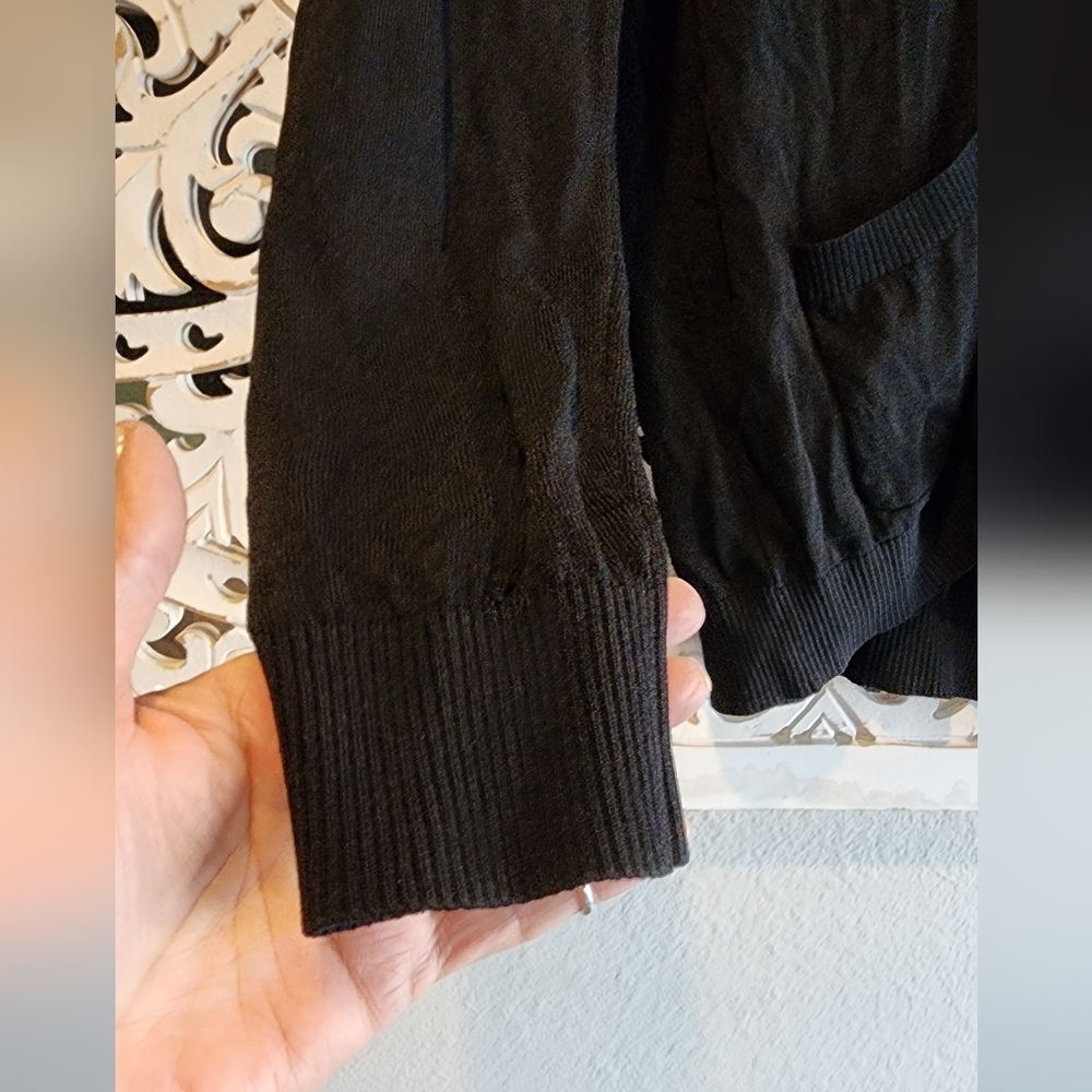 Black Knit Cardigan with Ribbed Details - Picture 13 of 16